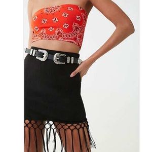 F21 Fringe Mini Skirt